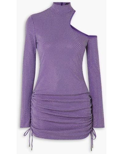 David Koma Cutout Crystal-embellished Stretch-jersey Mini Dress - Purple