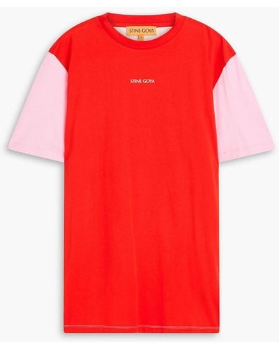 Stine Goya Two-tone Cotton-jersey T-shirt - Red