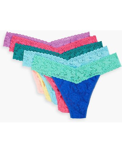 Hanky Panky Signature Set Of Five Stretch-lace Low-rise Thongs - Multicolor