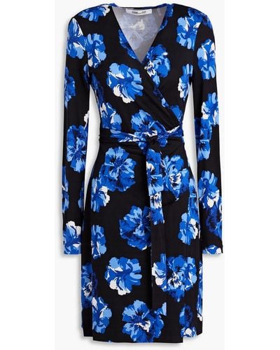 Diane von Furstenberg Julian Floral-print Silk-jersey Mini Wrap Dress - Blue