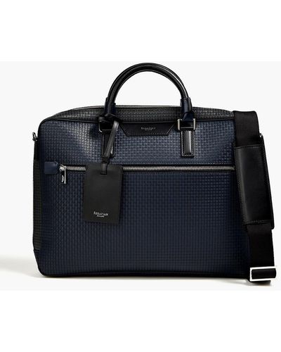 Serapian Two-tone Faux Textured Leather Brief Case - Blue