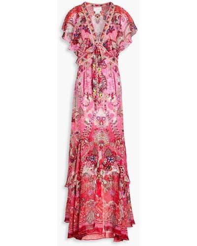 Camilla Palisades Embellished Paisley-print Silk-chiffon Maxi Dress - Red