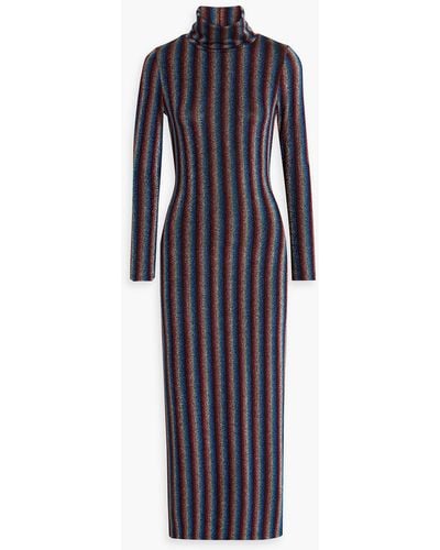 Olivia Rubin Fliss Metallic Striped Stretch-knit Turtleneck Midi Dress - Blue
