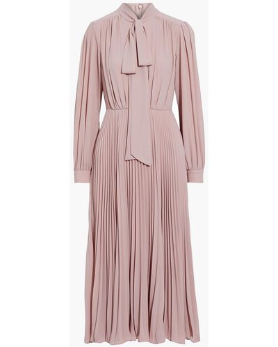 Mikael Aghal Pussy-bow Pleated Crepe Midi Dress - Pink