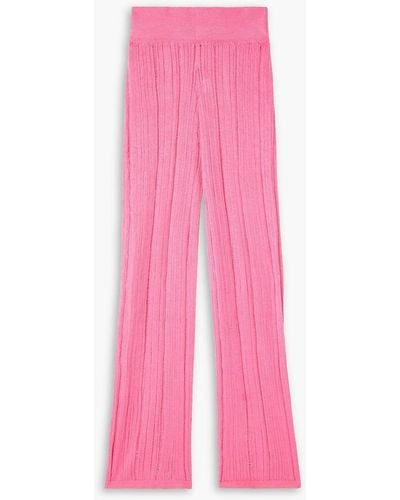 Cult Gaia Savannah Ribbed-knit Straight-leg Trousers - Pink