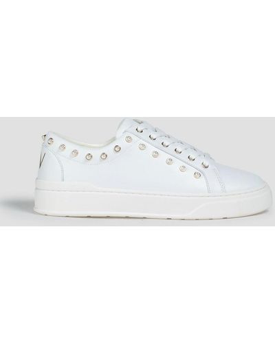 Stuart Weitzman Tillie Faux Pearl-embellished Leather Sneakers - White