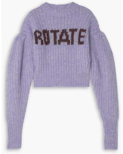 ROTATE BIRGER CHRISTENSEN Adley Cropped Ribbed Intarsia Wool-blend Sweater - Purple