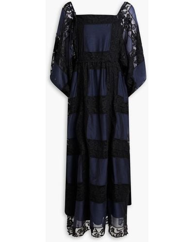 Tory Burch Cotton And Silk-blend Lace And Mousseline Midi Dress - Black