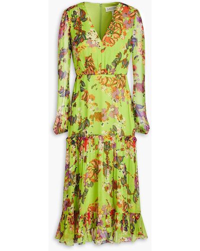 Saloni Devon Floral-print Silk-crepon Midi Dress - Green