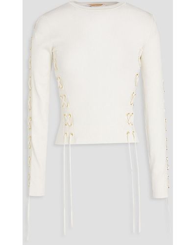 Zimmermann Lace-up Ribbed-knit Top - White