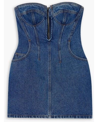 David Koma Strapless Denim Bustier Mini Dress - Blue