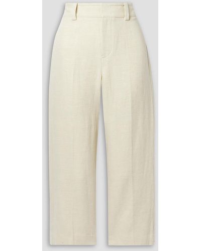 Vince Cropped Cotton And Linen-blend Twill Wide-leg Pants - Natural