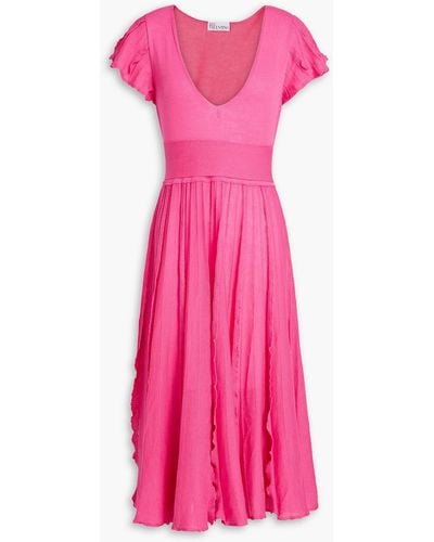 RED Valentino Ruffled Pointelle Knit-paneled Cotton Midi Dress - Pink