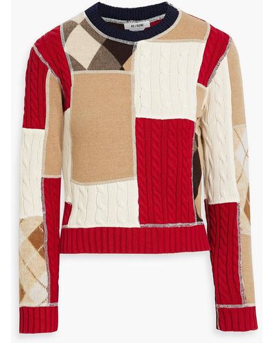 RE/DONE 60s Patchwork-effect Wool And Cotton-blend Sweater - Red