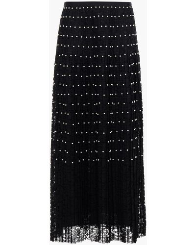 Huishan Zhang Faux Pearl-embellished Pleated Lace Maxi Skirt - Black