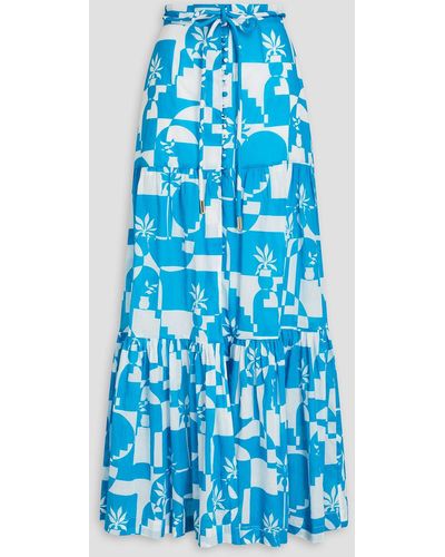 Rebecca Vallance Belted Printed Cotton-voile Maxi Skirt - Blue