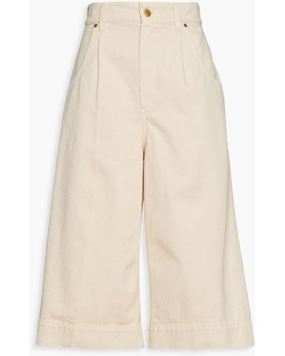 Brunello Cucinelli Pleated Bead-embellished Denim Shorts - White