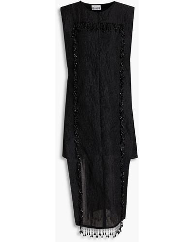 Ganni Layered Embellished Cloqué Mini Dress - Black