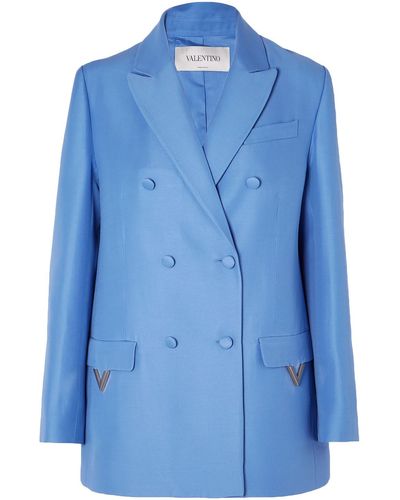 Valentino Garavani Oversized double-breasted wool and silk-blend blazer - Blau