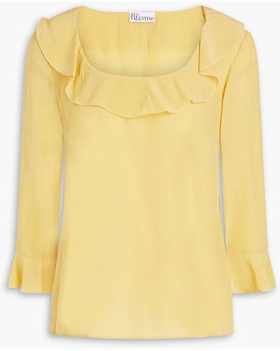 RED Valentino Ruffled Silk-satin Crepe Blouse - Yellow