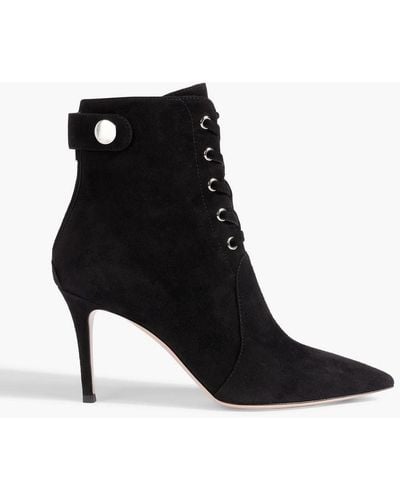 Gianvito Rossi Lace-up Suede Ankle Boots - Black