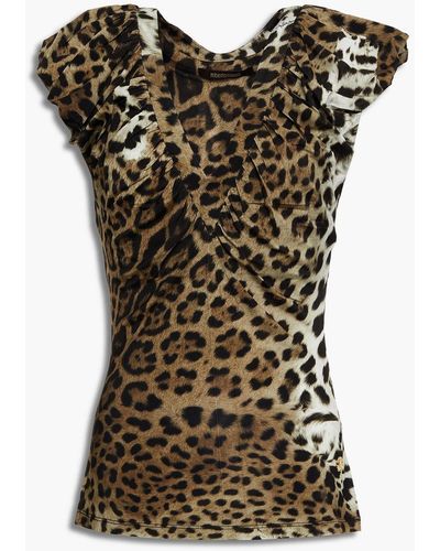 Roberto Cavalli Gathered Leopard-print Stretch-jersey Top - Multicolour