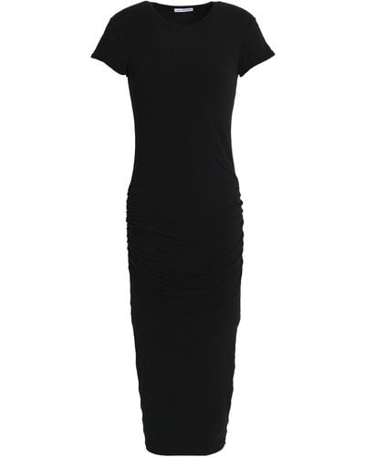 James Perse Ruched Cotton-blend Stretch-jersey Midi Dress - Black