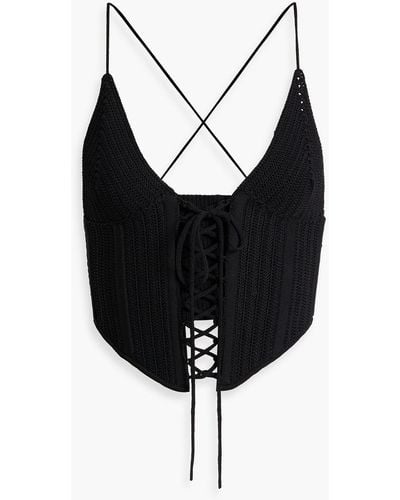 Dion Lee Cropped Lace-up Crocheted Top - Black