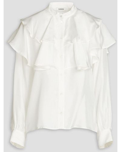 Sandro Comedie Ruffled Silk-twill Shirt - White