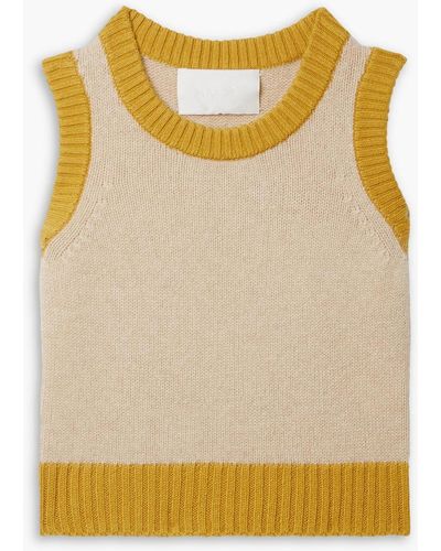 Racil New York Cropped Two-tone Cashmere Tank - Yellow