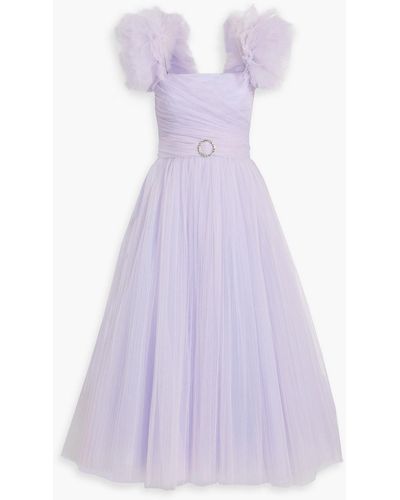 Jenny Packham Ruffled Tulle Midi Dress - Purple