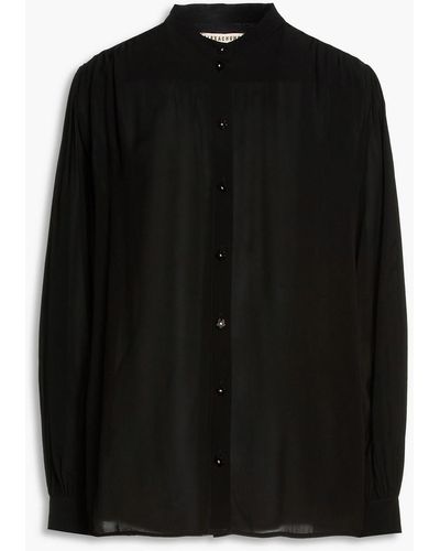 ALEXACHUNG Gathered Crystal-embellished Chiffon Shirt - Black