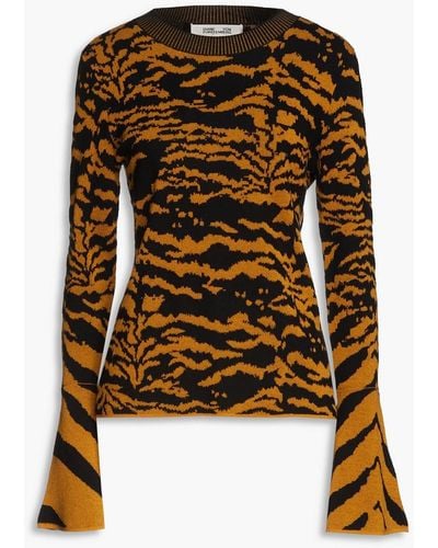 Diane von Furstenberg Beverly Jacquard-knit Cotton-blend Sweater - Metallic