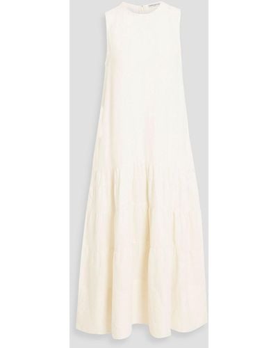 Three Graces London Abigail Gathered Linen Midi Dress - White