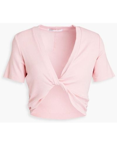 Stateside Cropped Twist-front Ribbed-jersey Top - Pink