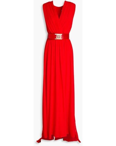 Elie Saab Belted Gathe Silk Crepe De Chine Gown - Red