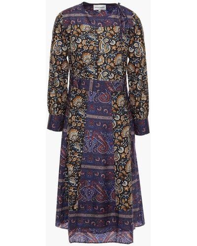 Antik Batik Keith Panelled Printed Silk Crepe De Chine Dress - Blue