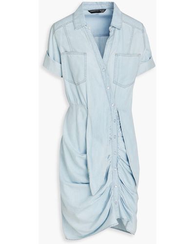 Veronica Beard Ruched Cotton-blend Chambray Shirt Dress - Blue