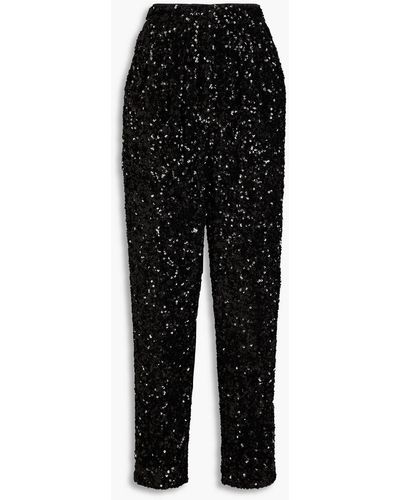 ROTATE BIRGER CHRISTENSEN Sequined Mesh Tapered Trousers - Black