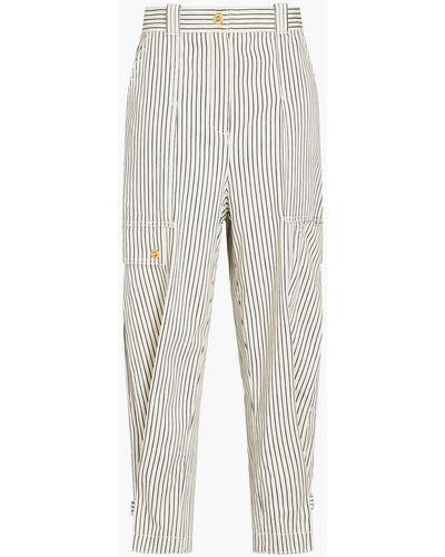 Tory Burch Cropped Striped Cotton-twill Cargo Trousers - White