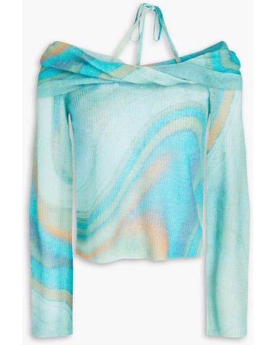 Jonathan Simkhai Cambria Off-the-shoulder Twisted Knitted Jumper - Blue