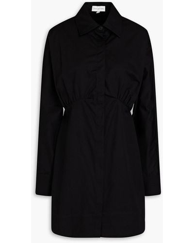 Halston Kylie Gathered Cotton-poplin Mini Shirt Dress - Black