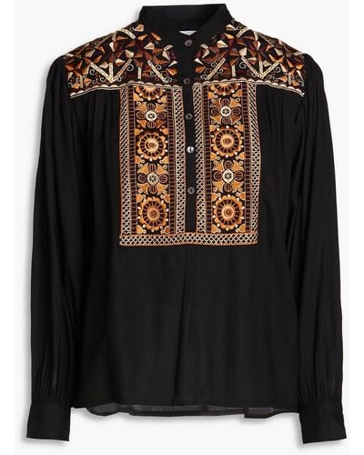 Antik Batik Bettina Embroidered Crepe Blouse - Black