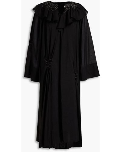 Tibi Ruffled Cotton-blend Mousseline Midi Dress - Black
