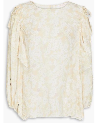 See By Chloé Ruffled Floral-print Crepe De Chine Blouse - White