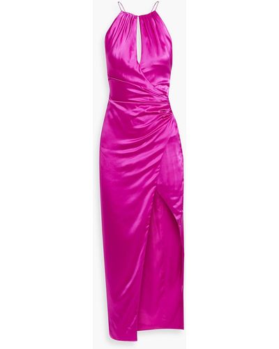 Nicholas Bennet Ruched Cutout Silk-satin Midi Dress - Pink
