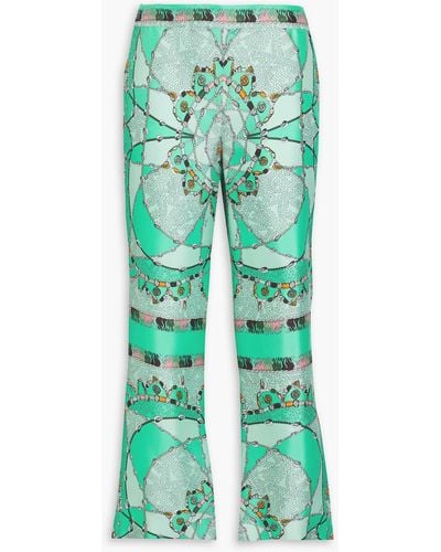 Emilio Pucci Printed Silk-twill Kick-flare Trousers - Green