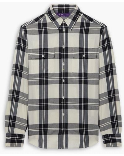 Ralph Lauren Collection Leeann Checked Wool, Silk And Cashmere-blend Flannel Shirt - Grey