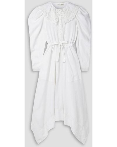 Ulla Johnson Fiona Crochet-trimmed Linen Midi Dress - White