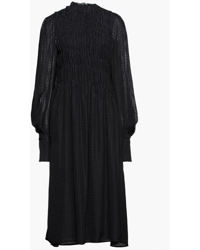 Victoria Beckham Shirred Checked Jacquard Midi Dress - Black